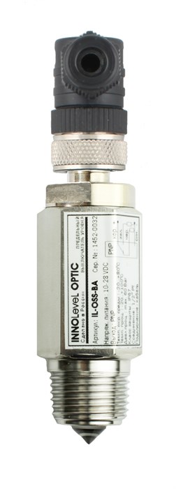 Оптический контактный датчик уровня жидкостей в корпусе из нерж. стали, -20 +100 С, Pmax=60 bar, 10-28 VDC, IP67, соединение- резьба 1/2" PF (цилиндрическая), выход PNP NO+NC, разъем M12x4 pin IL-OSS-BA - фото 55572