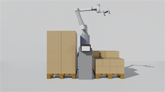 {{photo.Alt || photo.Description || 'Роботизированная ячейка для паллетирования с двумя рабочими зонами'}}